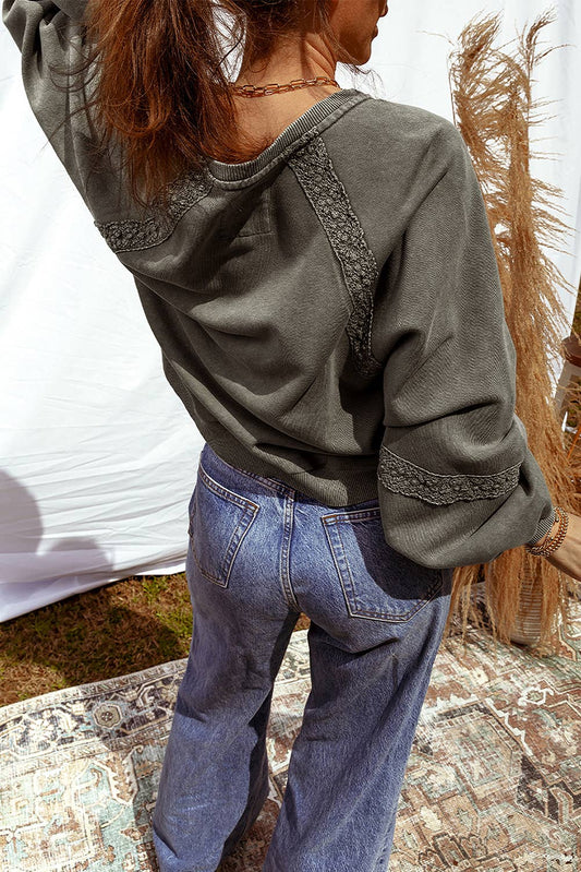 Lace Patchwork Mineral Wash Sweatshirt