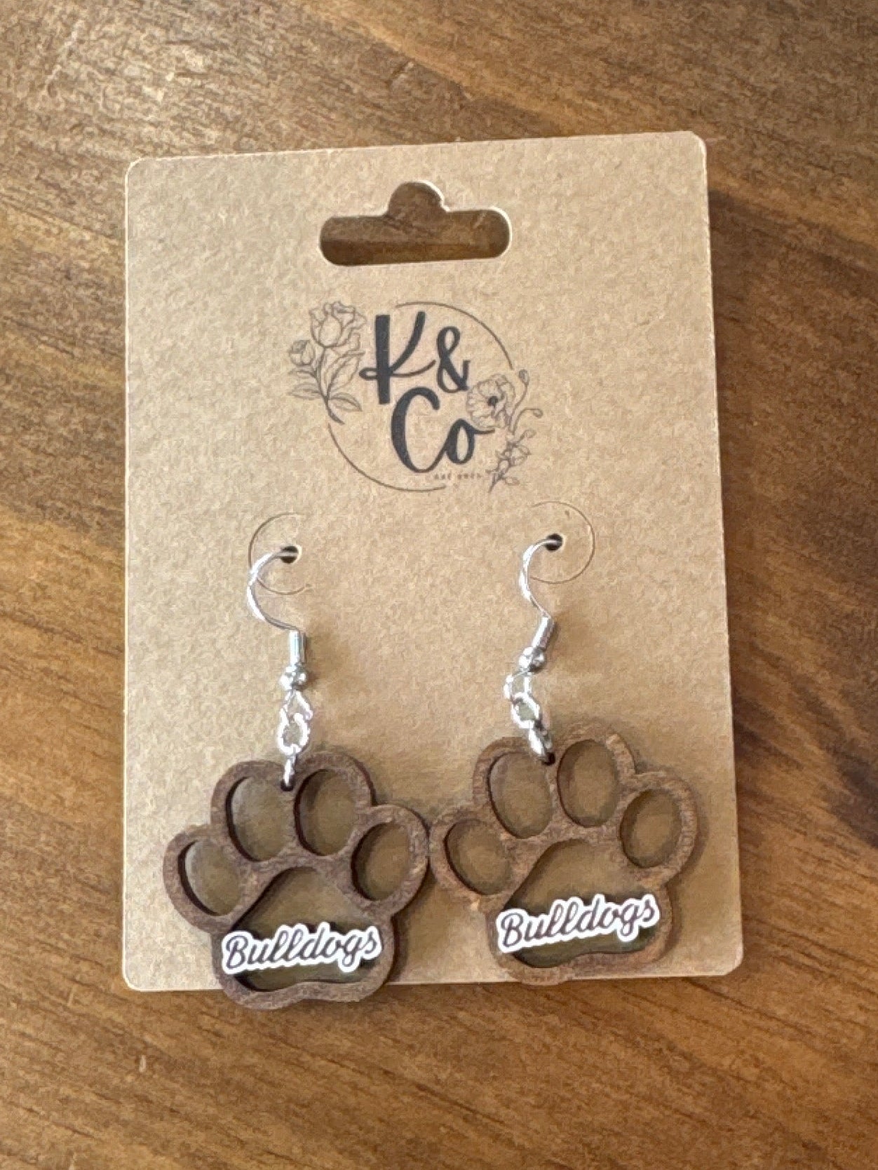 Bulldogs “Paw Print-White” Dangle