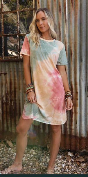 On the Daily Oversized Slit Tee Dress - Tie Dye
