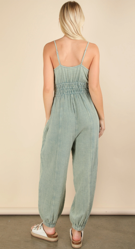 Mineral Washed Cotton Gauze Casual Jumpsuit