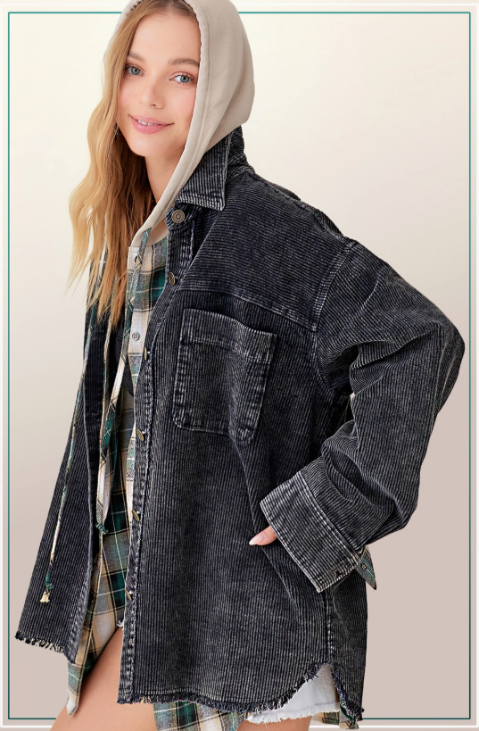 Oversized Washed Fabric Corduroy Button Down Jacket