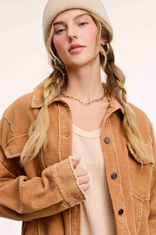 Washed Corduroy Oversized Button Down Jacket