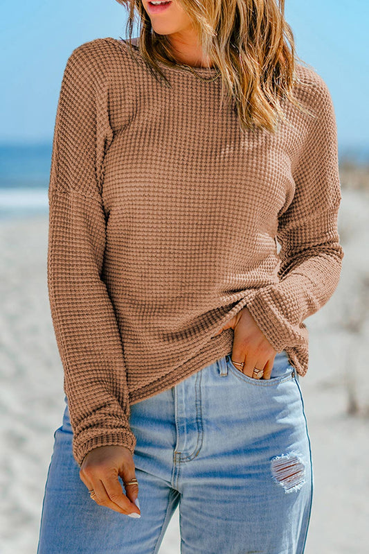 Waffle Knit Drop Shoulder Top