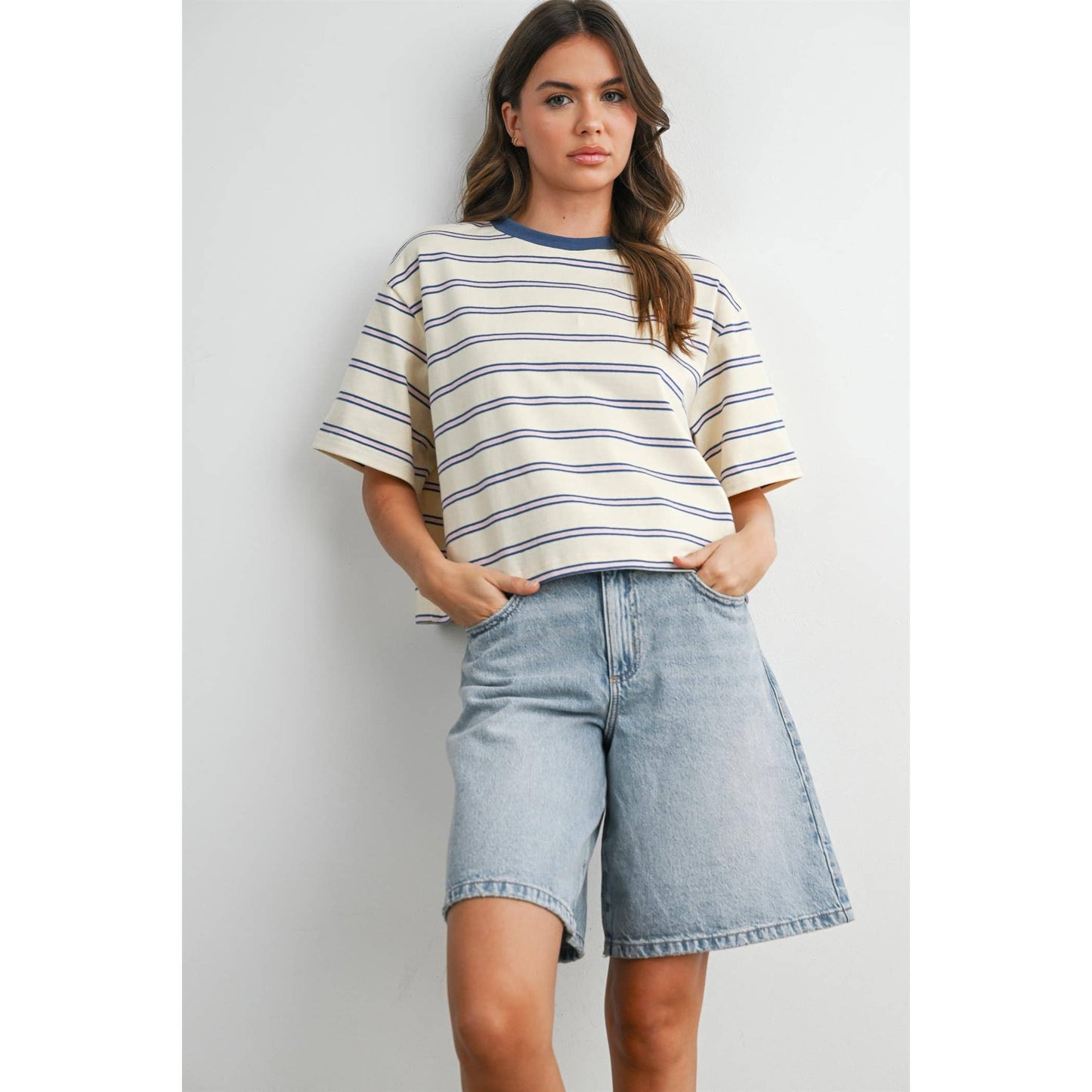 Striped Boxy Crop Tee