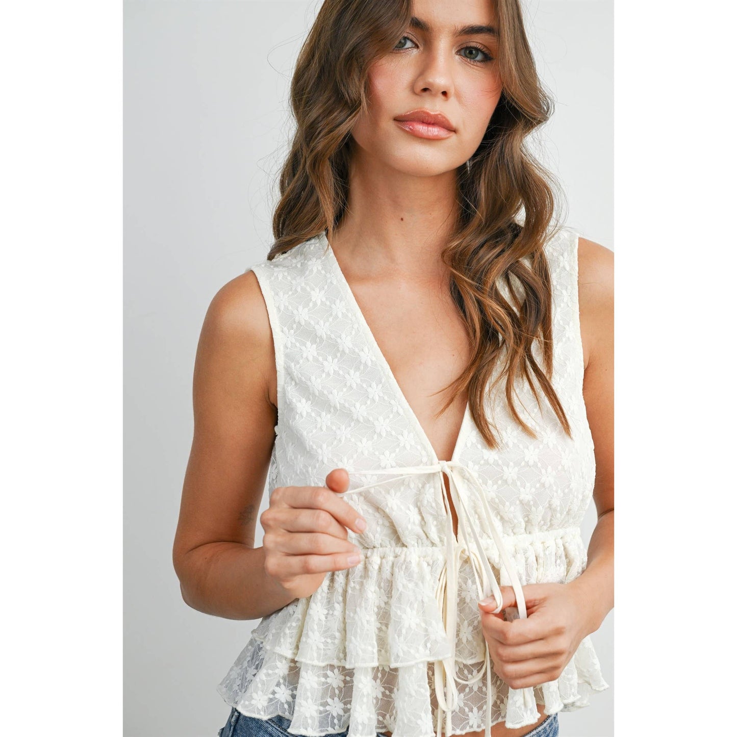 Tiered Ruffle Tie-Front Top