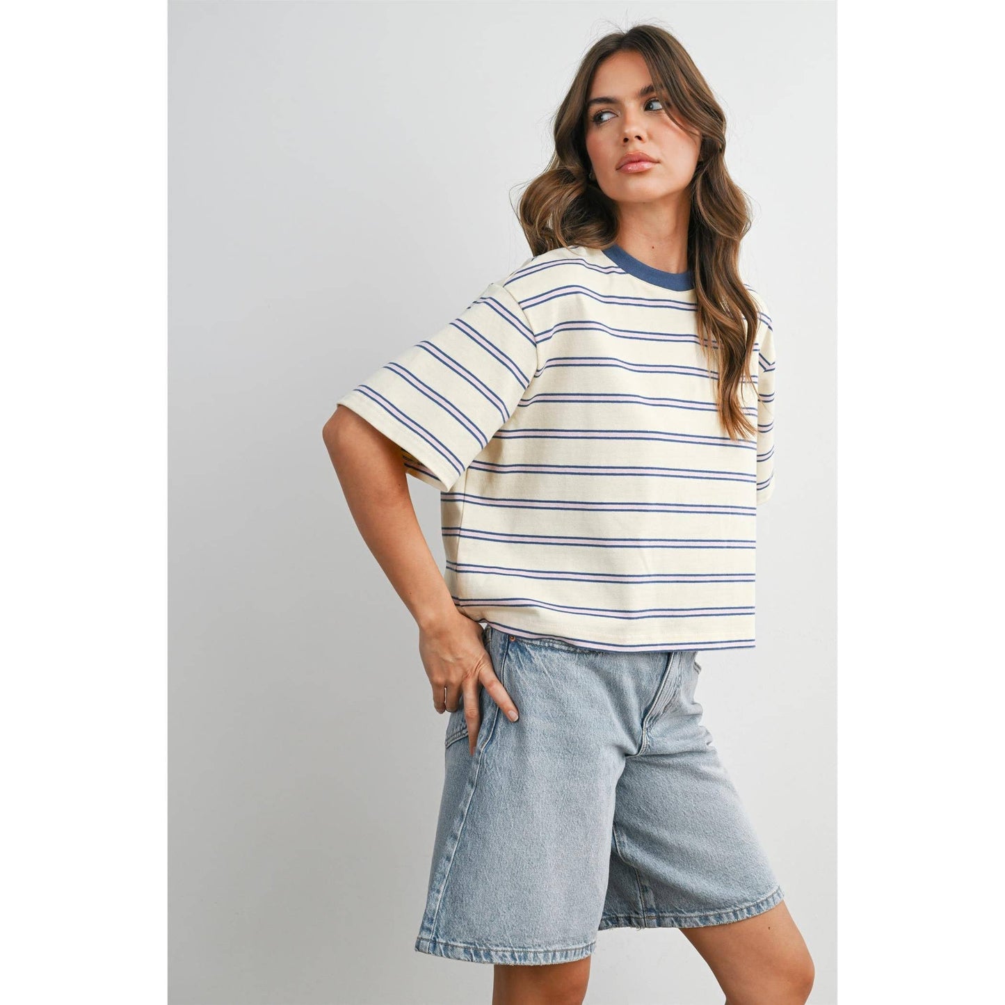 Striped Boxy Crop Tee