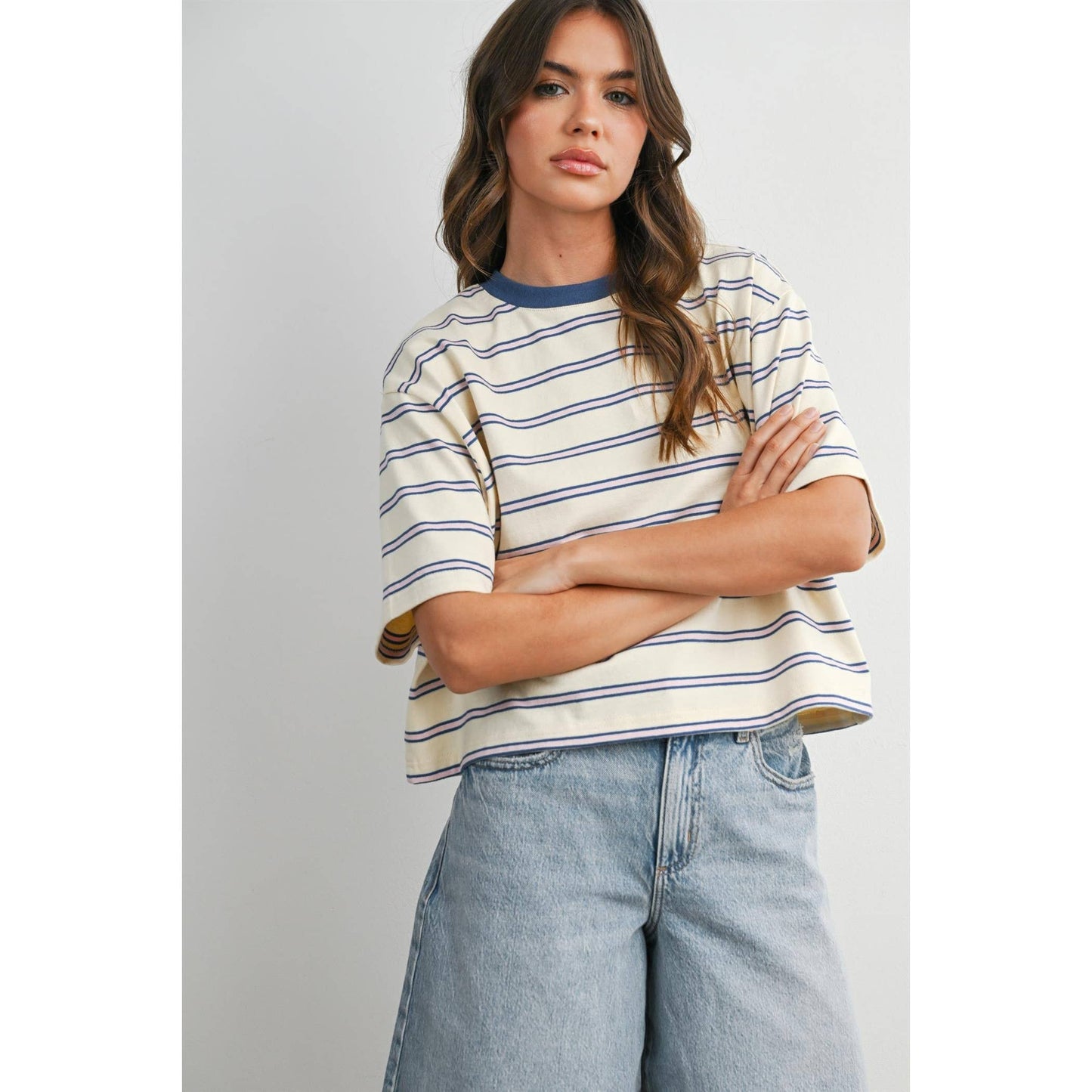 Striped Boxy Crop Tee