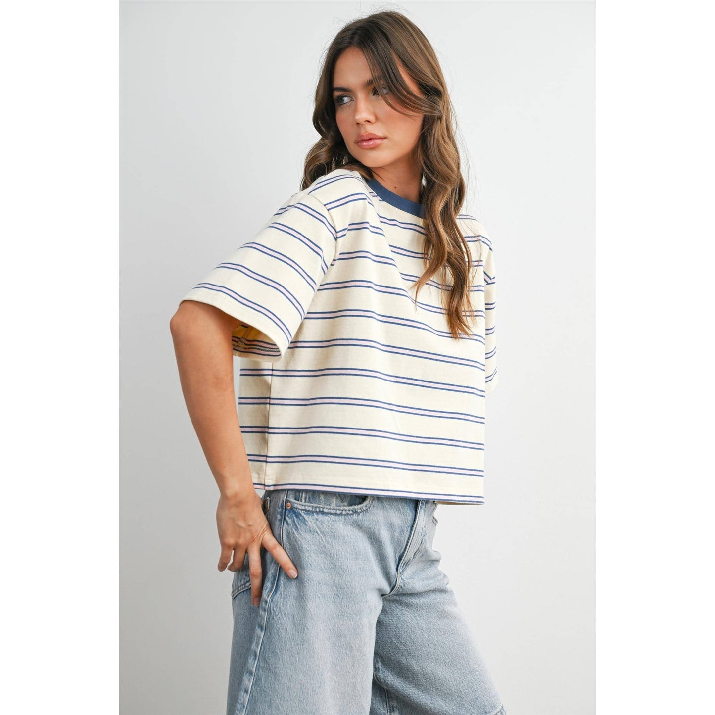 Striped Boxy Crop Tee