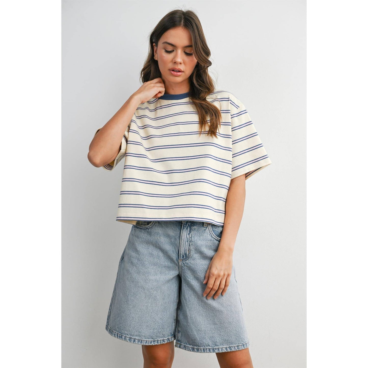 Striped Boxy Crop Tee