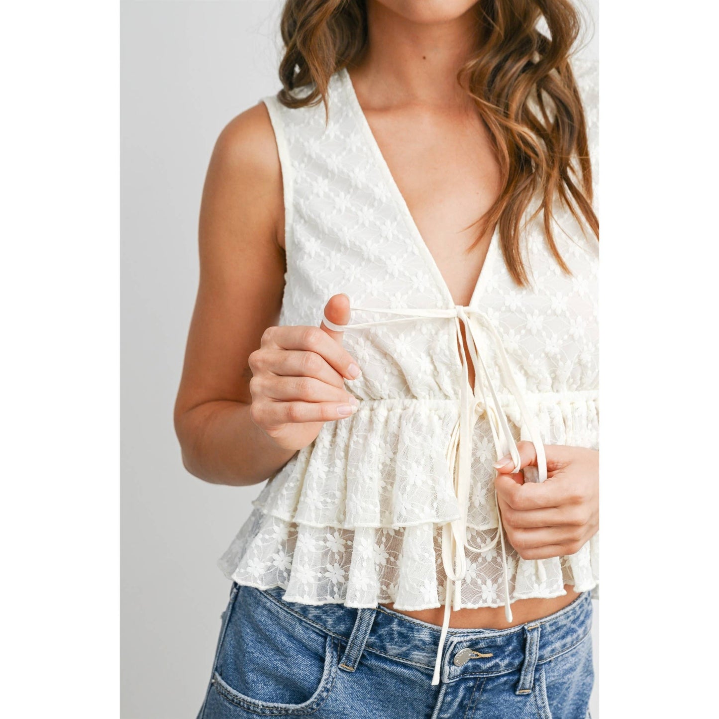 Tiered Ruffle Tie-Front Top