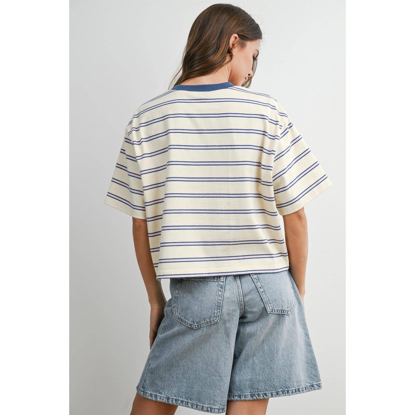 Striped Boxy Crop Tee