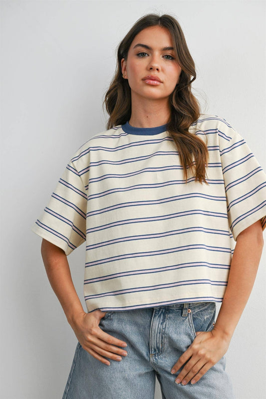 Striped Boxy Crop Tee