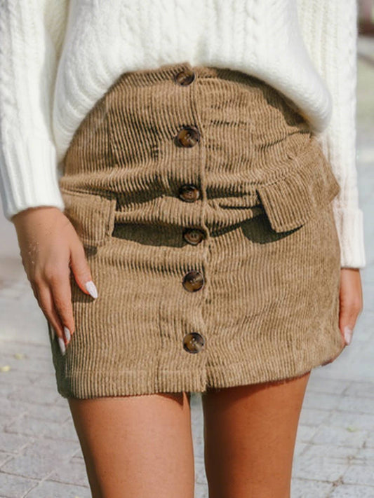 Corduroy Buttoned Mini Skirt