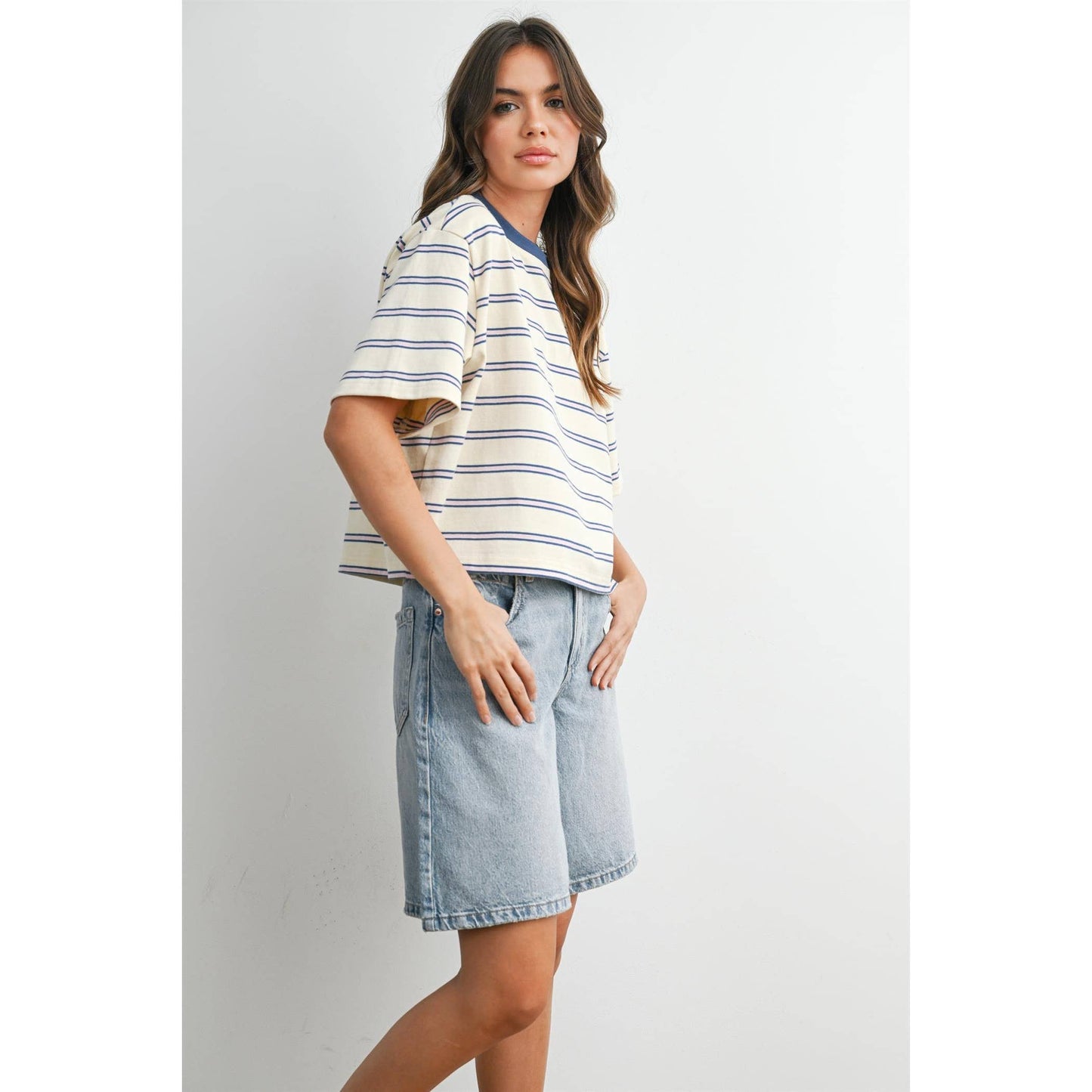 Striped Boxy Crop Tee