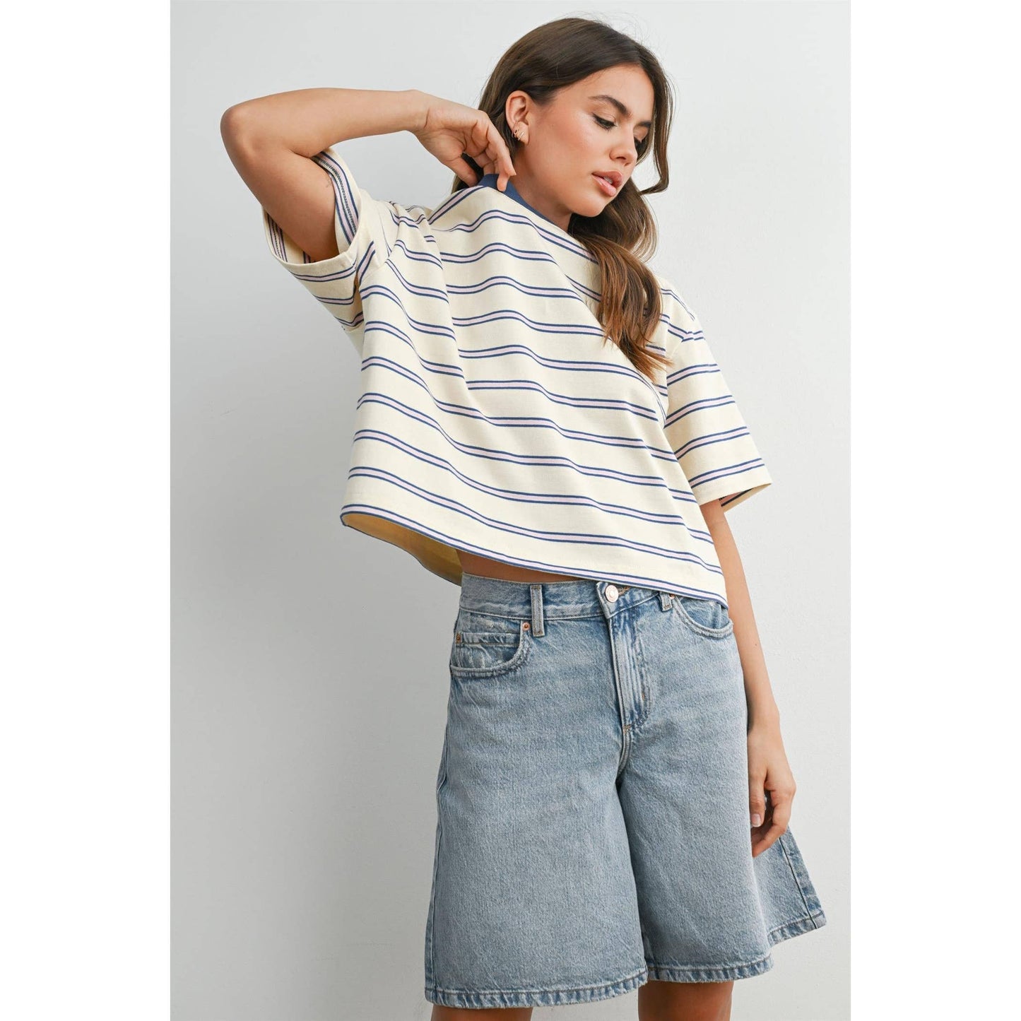 Striped Boxy Crop Tee