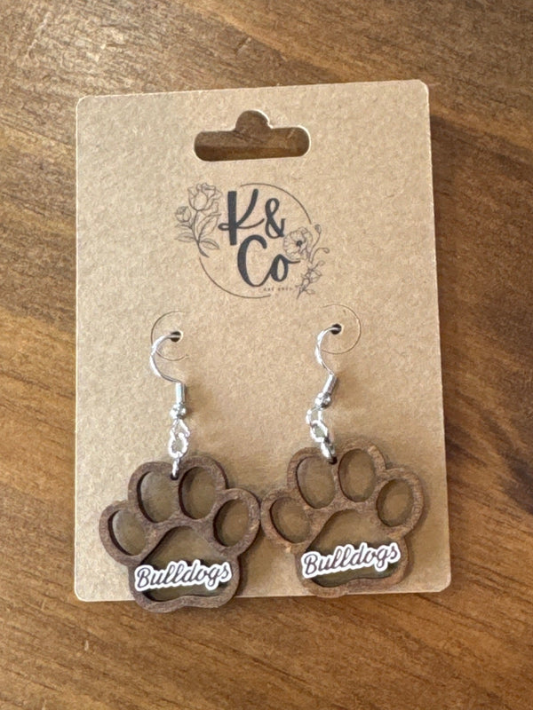 Bulldogs “Paw Print-White” Dangle