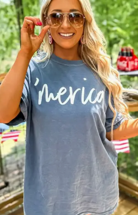 Merica Puff Letter Graphic Tee