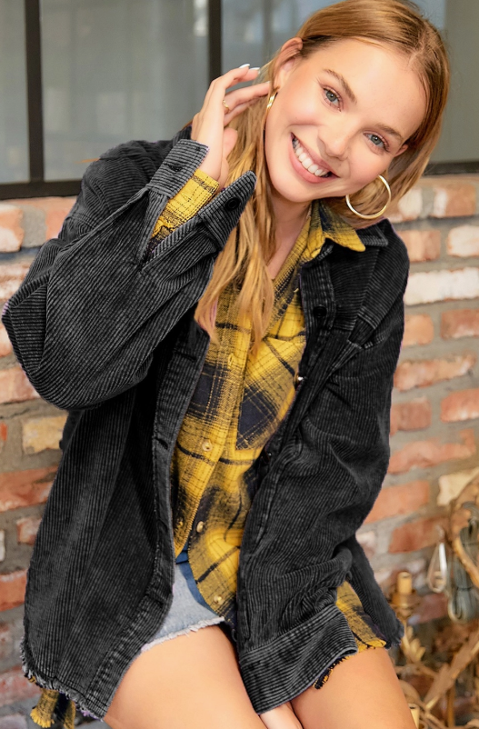 Oversized Washed Fabric Corduroy Button Down Jacket