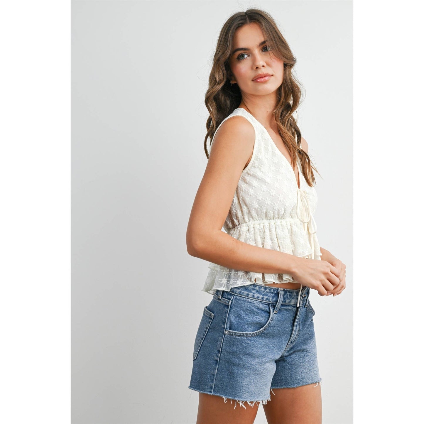 Tiered Ruffle Tie-Front Top