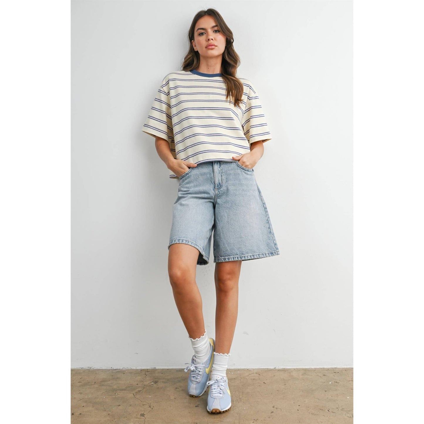 Striped Boxy Crop Tee